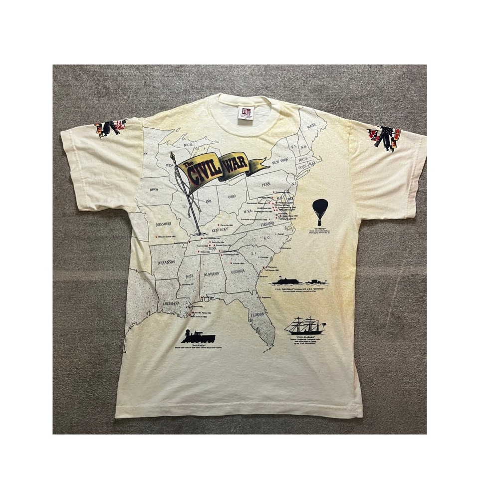 Vintage 90s Art Unlimited Sportswear Size XL Civil War Map All Over Print USA XL